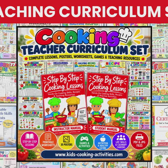 Cooking Teacher Curriculum Set with instructor and student manuals, 35 posters, 12 worksheet sets 