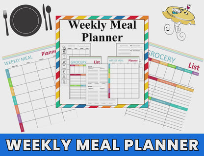 Weekly Menu Planner, Meal Planner Binder Organizer, Printable Weekly Menu Planner with Grocery List, Menu Planning Printables-Digital Download