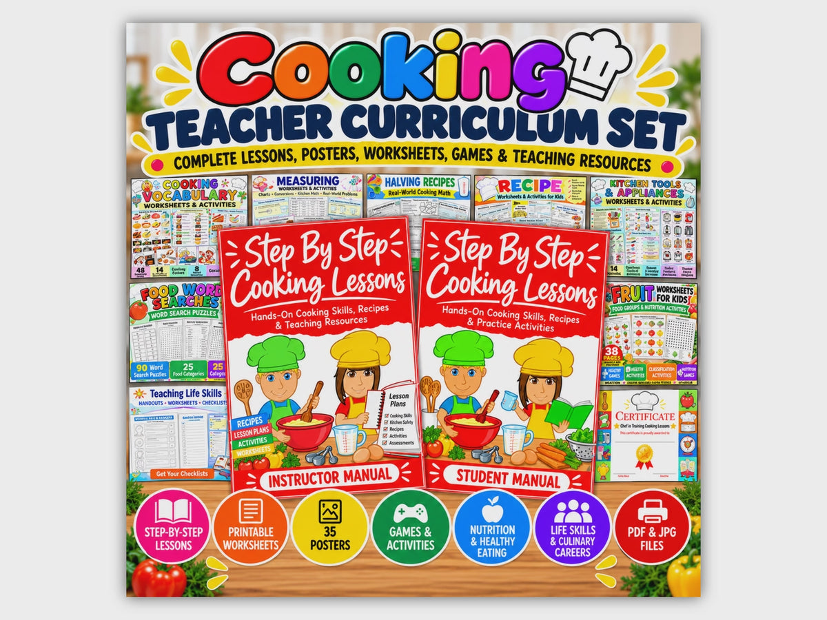 Step-by-Step Cooking Lessons Instructor and Student Manuals with 742 pages of lessons, recipes and cooking activities