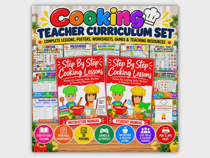Step-by-Step Cooking Lessons Instructor and Student Manuals with 742 pages of lessons, recipes and cooking activities