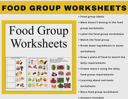 Food Group Activities and Worksheets-Digital Download