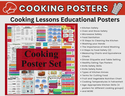 Kids Cooking Poster Set -  32 Cooking with Kids Educational Posters -Digital Download