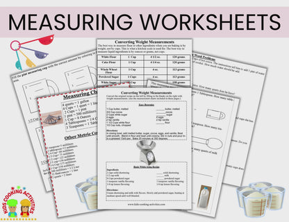 Kitchen Measuring Chart Worksheets - Cooking Measurements Worksheets-Digital Download