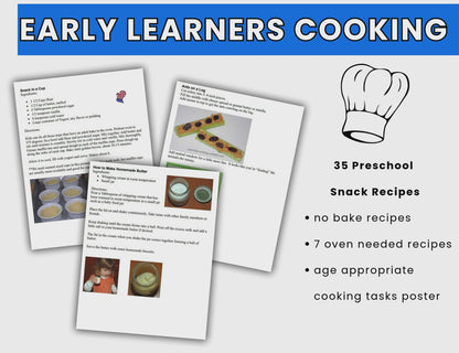 Preschool - Grade 1 Class Cooking Recipes and Ideas-Early Learning Cooking Activities-Digital Download