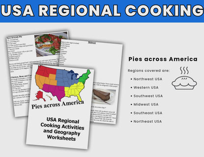 USA Regional Cooking Activities and Geography Camp-Pies Across America Theme -Digital Download