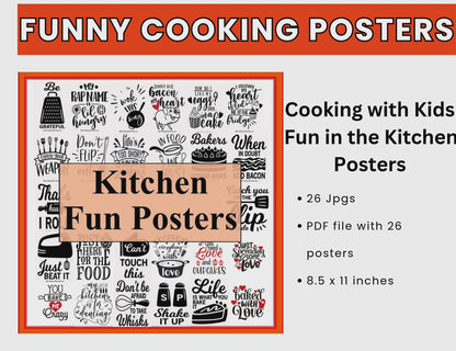 26 Kitchen Fun Posters - Play on Word Kitchen Theme Posters--Digital Download