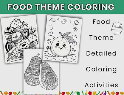Food-Themed Detailed Coloring Pages – 54 Printable Sheets- Digital Download