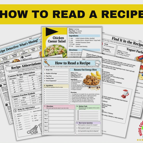 Printable how to read a recipe lesson and worksheets for kids