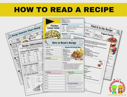 Printable how to read a recipe lesson and worksheets for kids