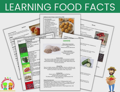 Learning about Food Facts- Info on Fruits, Vegetables, Grains, Dairy & Meat -Digital Download