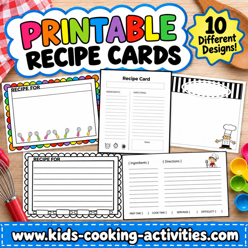 Printable recipe cards PDF with 10 different recipe card templates