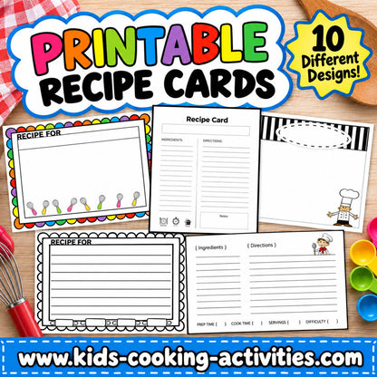 Printable recipe cards PDF with 10 different recipe card templates