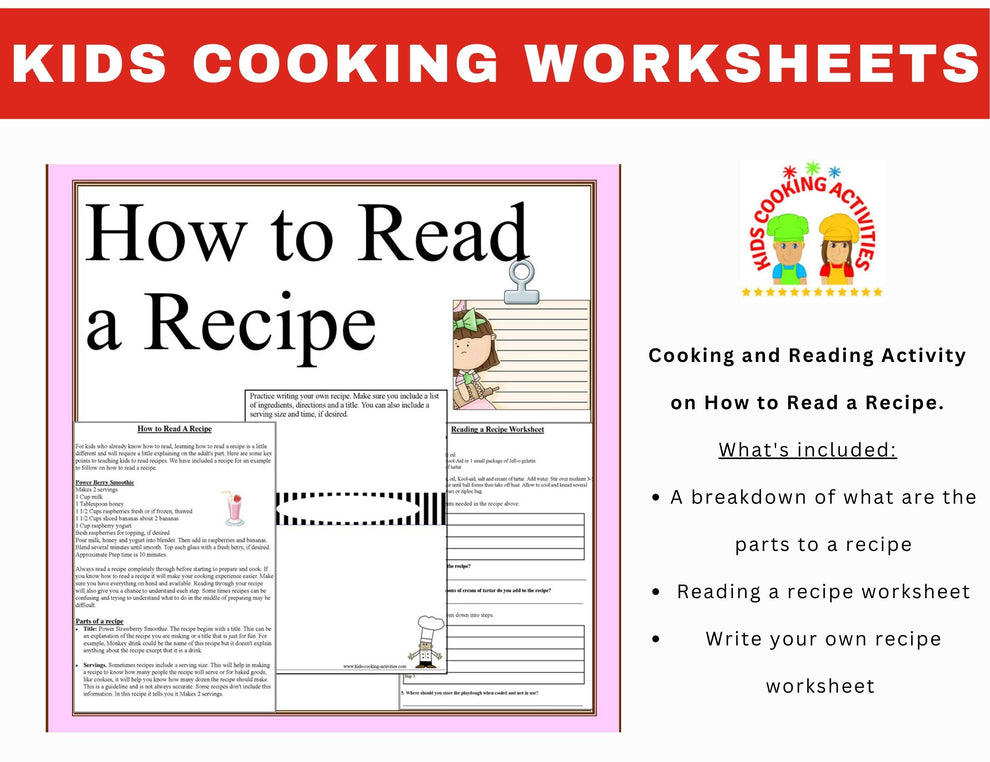 How to Read a Recipe Activity Worksheets-Cooking & Reading Skills for ...