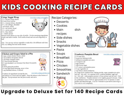 Kids Cooking Recipe Cards Deluxe Set-140 Recipes in 14 Categories-Digital Download