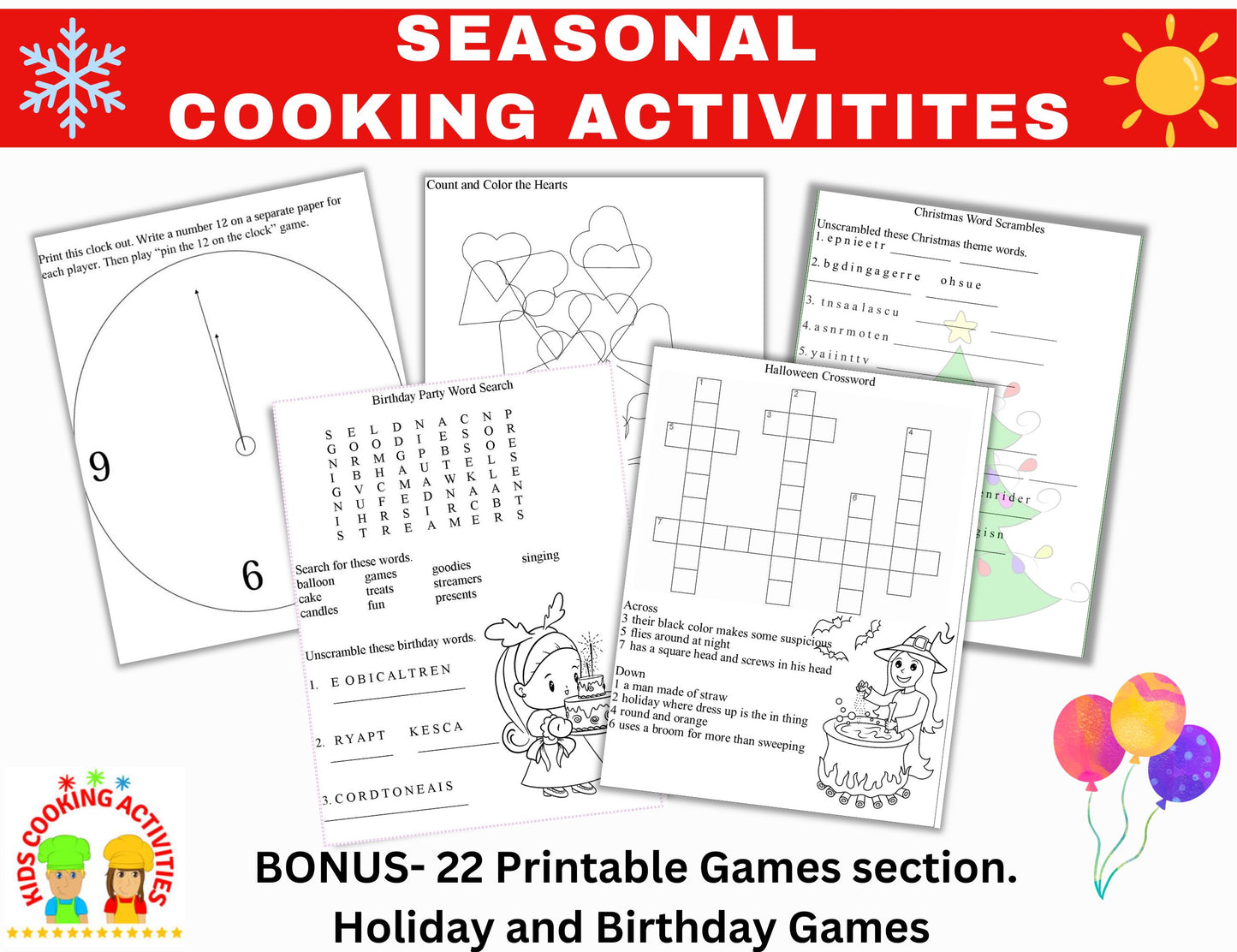 Seasonal Cooking Activities-A year of cooking ideas with monthly recipes & ideas-Digital Download