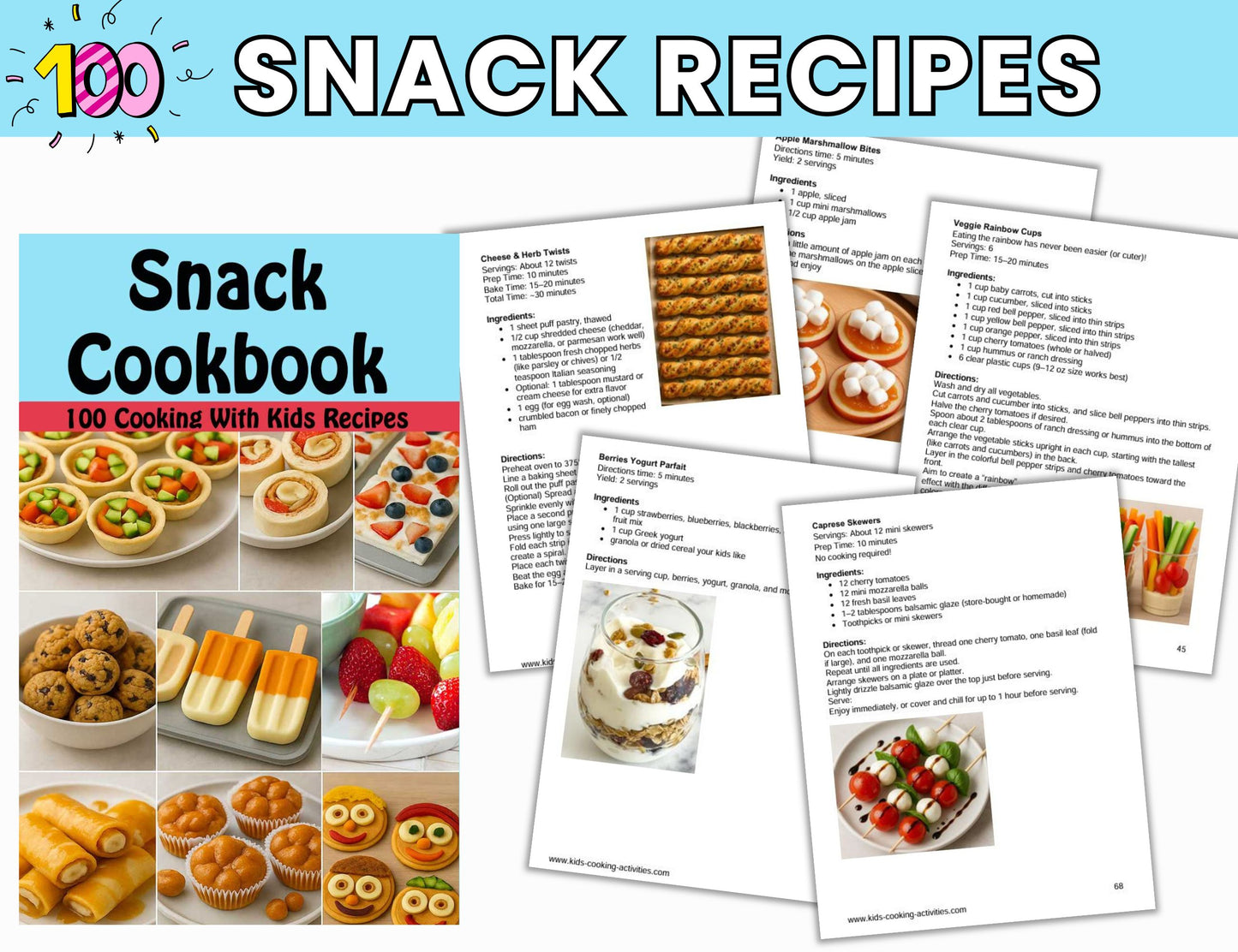 Snack Cookbook-  100 Recipes for Kids to Make-Digital Download