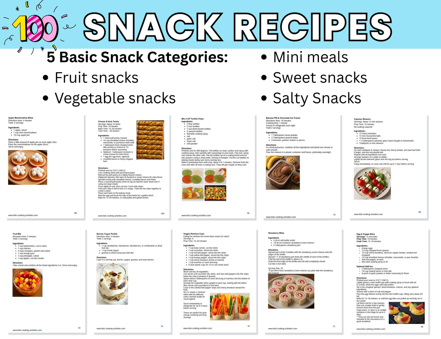 Snack Cookbook-  100 Recipes for Kids to Make-Digital Download