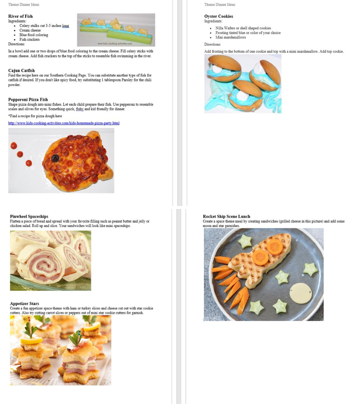 Fun with Food Theme Ideas and Menus- Planning Theme Food, Parties and Cooking Classes-Digital Download