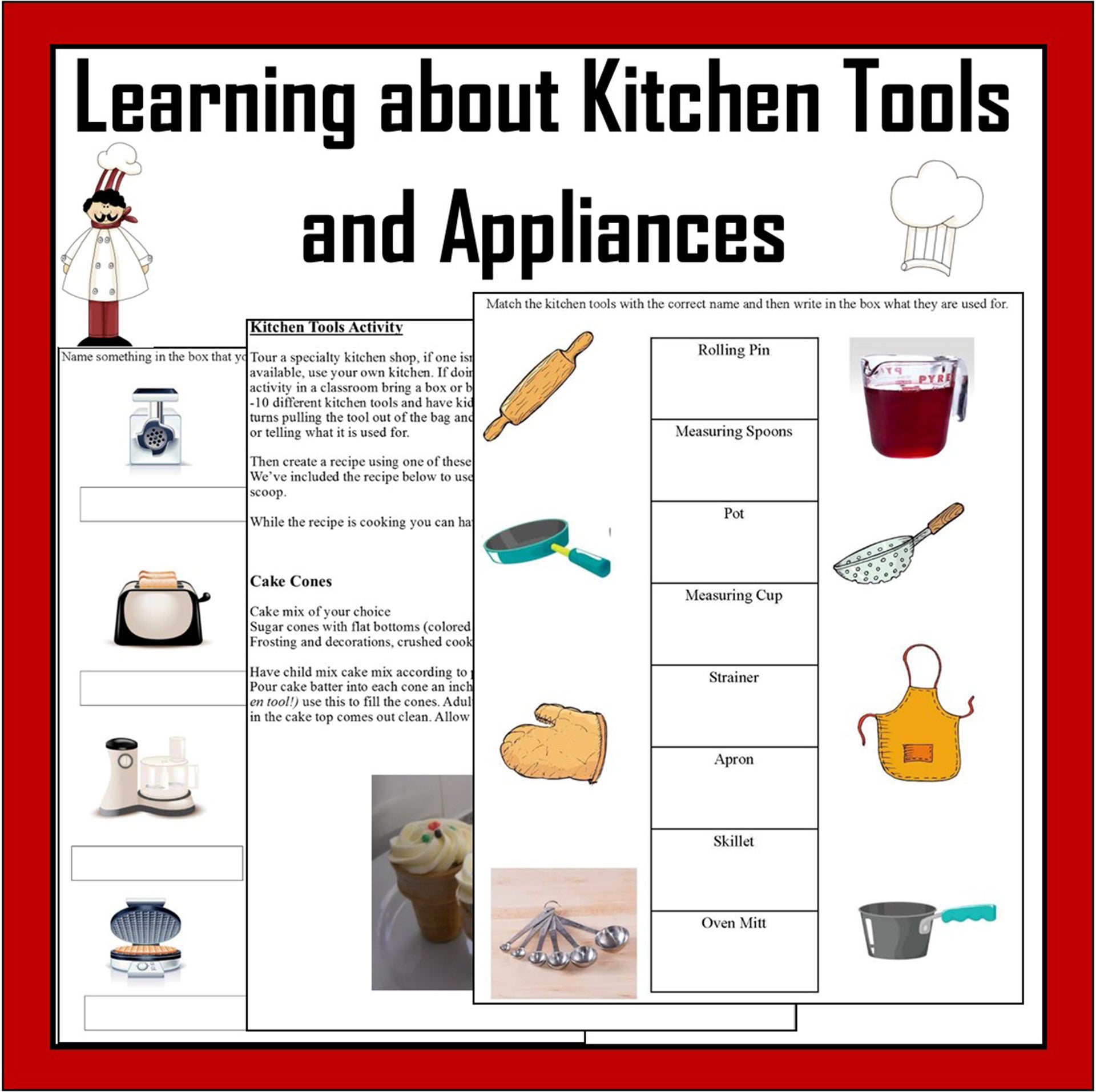 Learning about Kitchen Tools and Appliances- Cooking Utensils Workshee – Kids Cooking Activities for Free Printable Cooking Worksheets For Special Needs