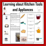 Learning about Kitchen Tools and Appliances- Cooking Utensils Worksheets-Digital Download