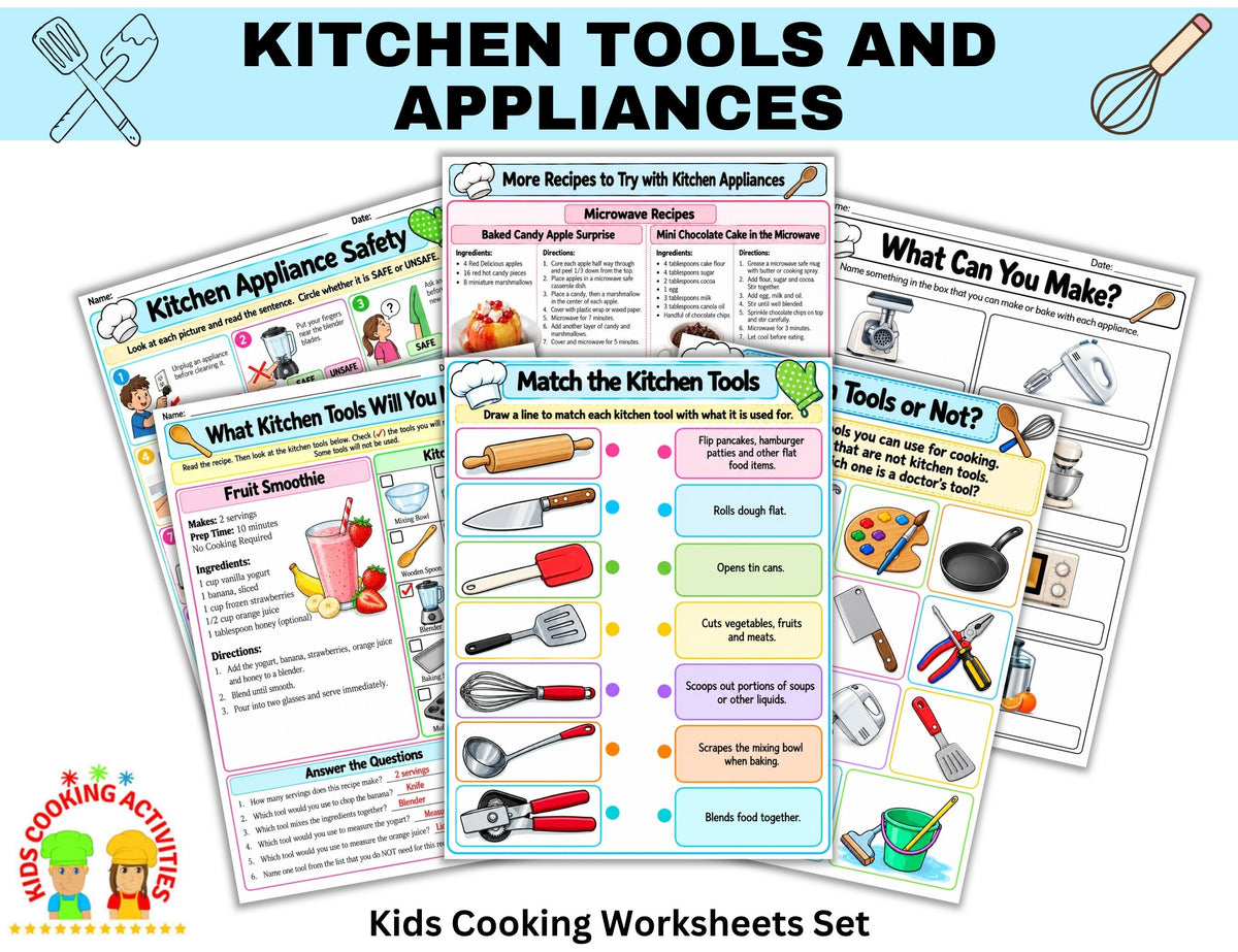 kitchen tools and kitchen appliances cooking worksheets for kid