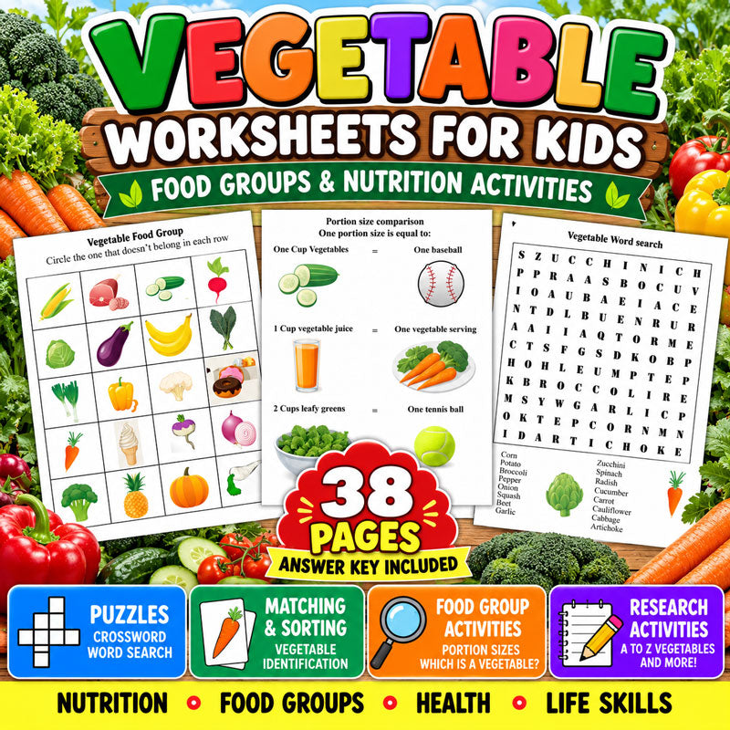 Vegetable Worksheets & Nutrition Activities learn Food Groups, Healthy Eating & Life Skills