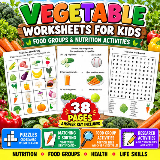 Vegetable Worksheets & Nutrition Activities learn Food Groups, Healthy Eating & Life Skills
