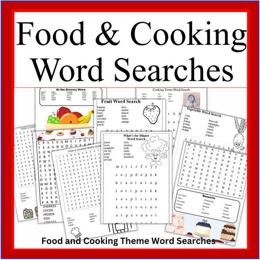 Cooking and Food Theme Word Searches-52 Fun Puzzles for Kids-Digital Download