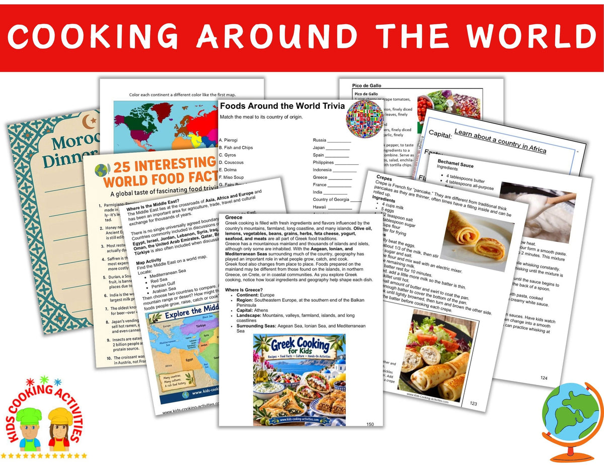 Cooking Around the World: World Studies Curriculum & Recipe Collection - 394 Pages -Digital Download