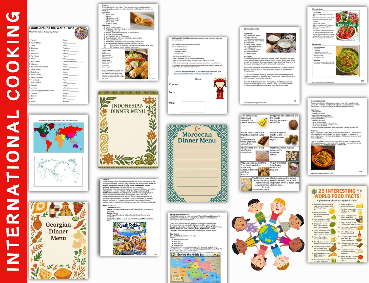 Printable international cooking and world studies curriculum for grades 4 and up