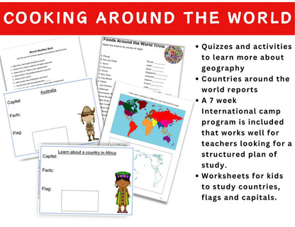 Country flag and capital worksheets for world geography studies
