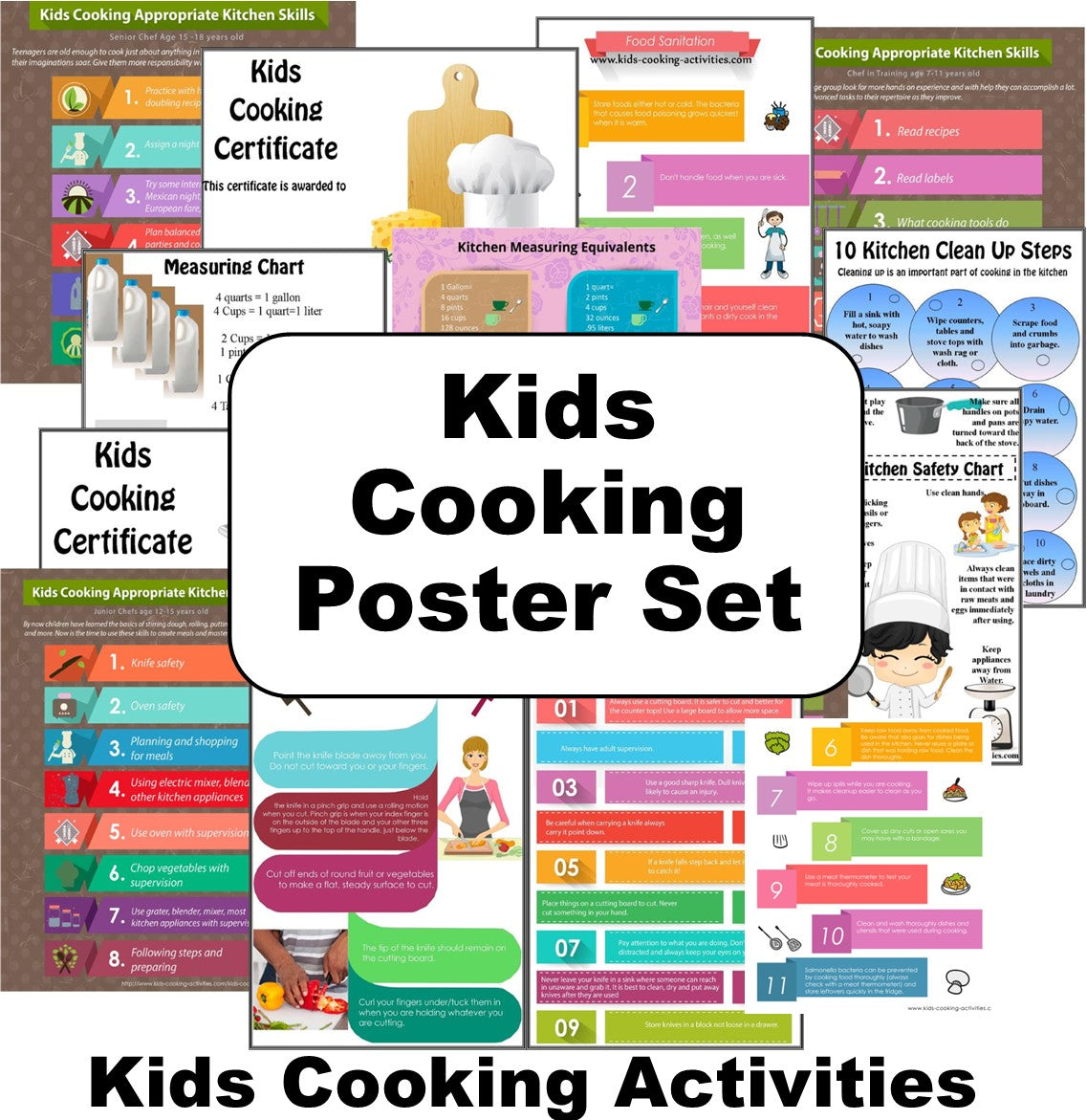 Teacher Curriculum Set for Teaching Children Cooking -Lesson Manuals, Cooking Posters, Worksheets--Digital Download