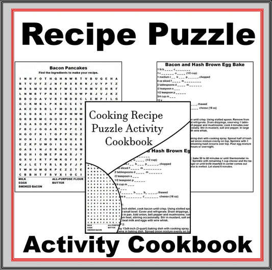 50 Fun Word Search & Fill-in-the-Blank Recipe Puzzles-Digital Download